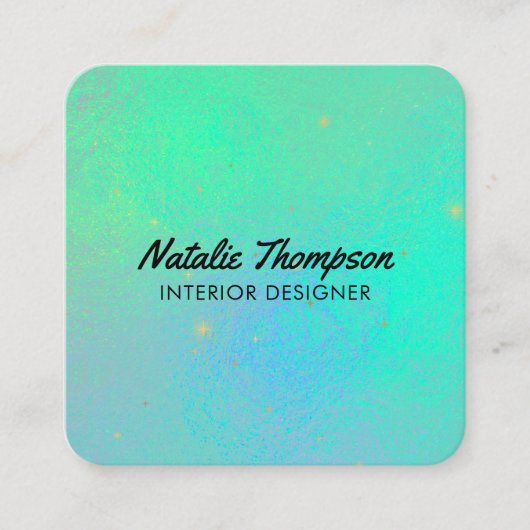 Iriserende Opal Meisje Blauwgroen Blauw Waterverf Vierkante Visitekaartje (Voorkant)