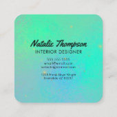 Iriserende Opal Meisje Blauwgroen Blauw Waterverf  Vierkante Visitekaartje (Achterkant)