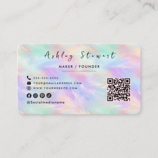 Iriserende Opal Stijlvolle Professionele Chic QR C Visitekaartje (Voorkant)