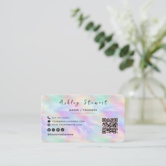 Iriserende Opal Stijlvolle Professionele Chic QR C Visitekaartje (Staand voorkant)