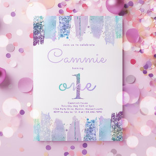 Iriserende Paarse regenboog 1e verjaardagsfeestje Kaart