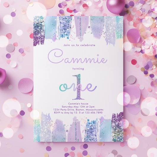 Iriserende Paarse regenboog 1e verjaardagsfeestje Kaart