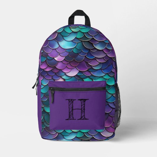 Iriserende Paarse zeemeermin monogram Bedrukte Rugzak (Voorkant)