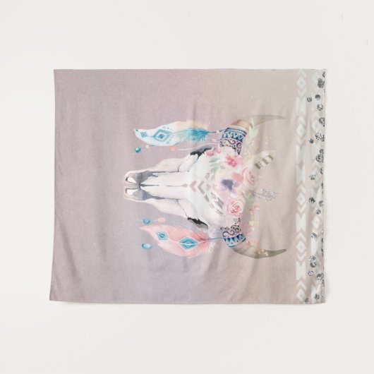 Iriserende Parel Boho Chic Schedel Glam Bloem Hoor Wandkleed (Voorkant (horizontaal))