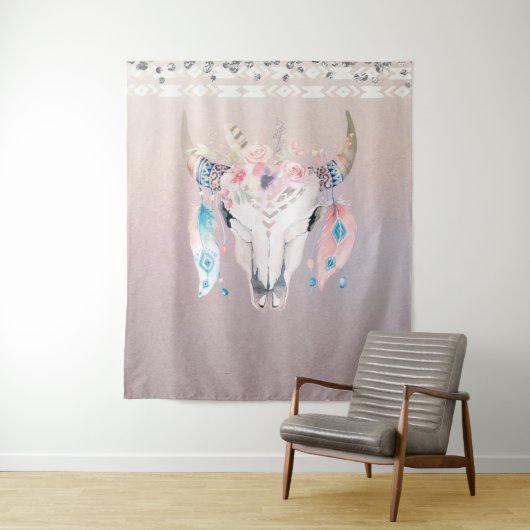 Iriserende Parel Boho Chic Schedel Glam Bloem Hoor Wandkleed (In situ)