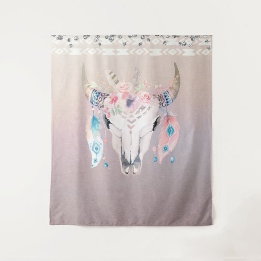 Iriserende Parel Boho Chic Schedel Glam Bloem Hoor Wandkleed (Voorkant)