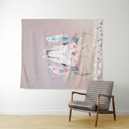 Iriserende parel boho chic schedel glamour bloem h wandkleed (In Situ (horizontaal))