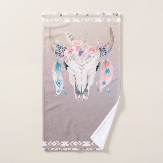 Iriserende Parel Boho Chique Schedel Glam Bloemen  Bad Handdoek (Handdoek)