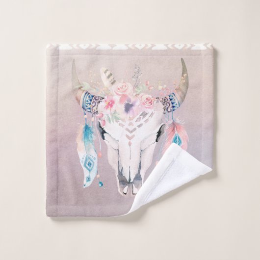 Iriserende Parel Boho Chique Schedel Glam Bloemen  Bad Handdoek (Wasdoekje)