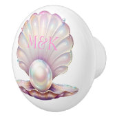 iriserende parel schelpvormige roze monogram keramische knop (Rechts)