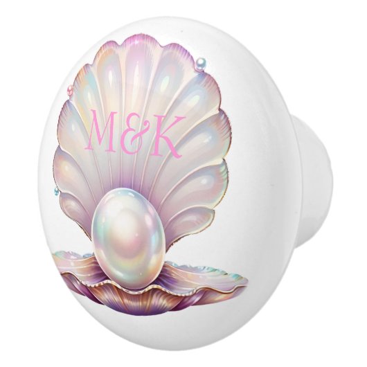 iriserende parel schelpvormige roze monogram keramische knop (Rechts)