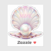  iriserende parel schelpvormige roze monogram sticker (Vel)