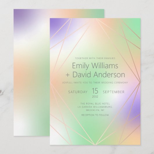 Iriserende Pastel Diamond geïnspireerd Roos Goud Kaart (Voorkant / Achterkant)