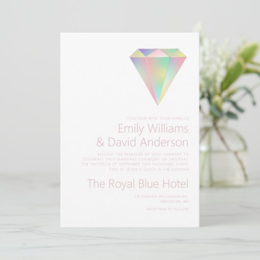 Iriserende Rainbow Diamond Roos Gouden Bruiloft Kaart (Staand voorkant)