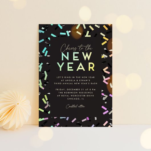 Iriserende regenboog Confetti oudejaarsavond feest Kaart