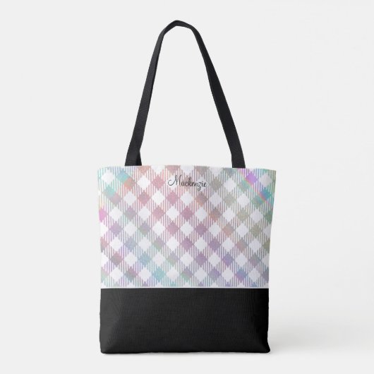 Iriserende regenboog gingham patroon met monogram tote bag (Achterkant)