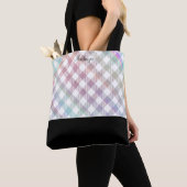 Iriserende regenboog gingham patroon met monogram tote bag (Dichtbij)