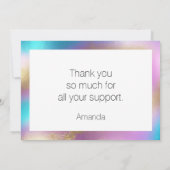 Iriserende regenboogglam bedankkaart (Achterkant)