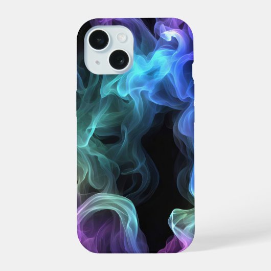 Iriserende rook op zwart iPhone 15 case (Achterkant)