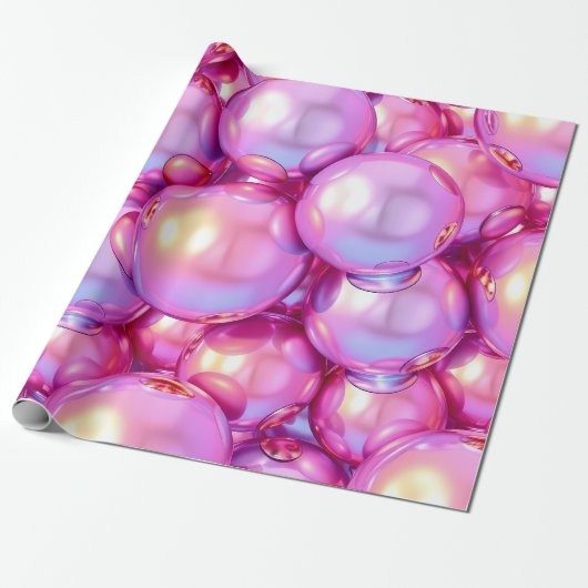 Iriserende Roze 3D Glanzend Bubbelpatroon Inpakpap Cadeaupapier (Uitgerold)