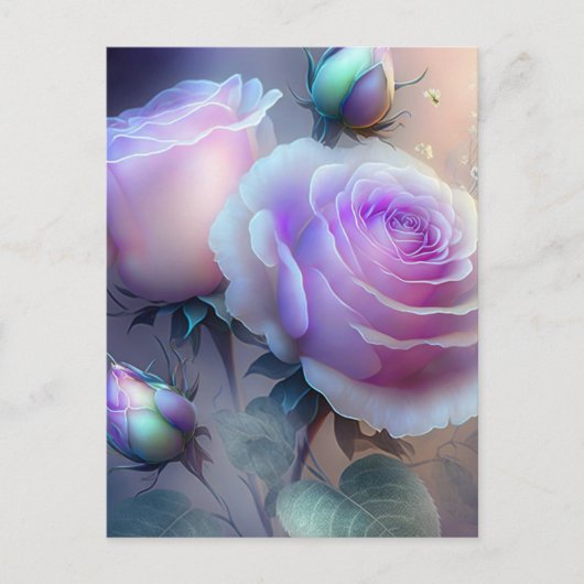 Iriserende roze rozen close-up briefkaart (Voorkant)