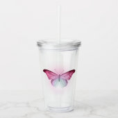 Iriserende roze vlinder acryl drinkbeker (Voorkant)