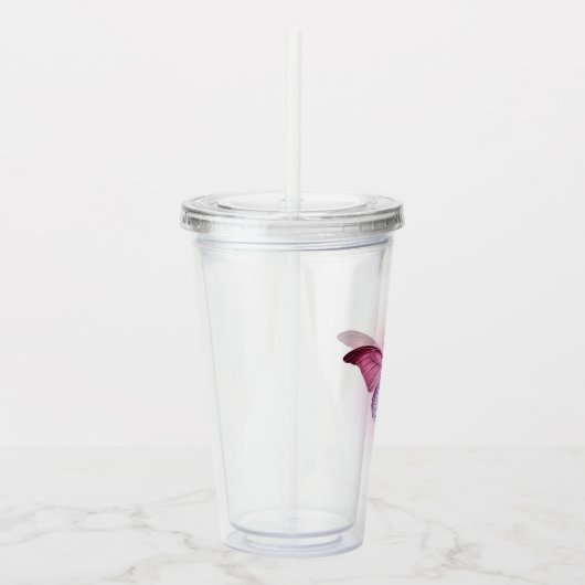 Iriserende roze vlinder acryl drinkbeker (Rechts)