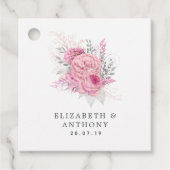 Iriserende roze, zilveren en witte bloemenbruiloft bedankjes labels (Voorkant)