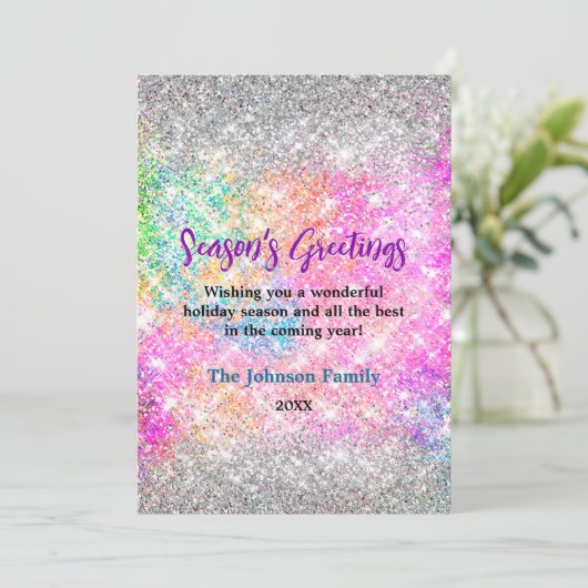 Iriserende roze zilveren glitter Kerstmis nieuwjaa (Staand voorkant)