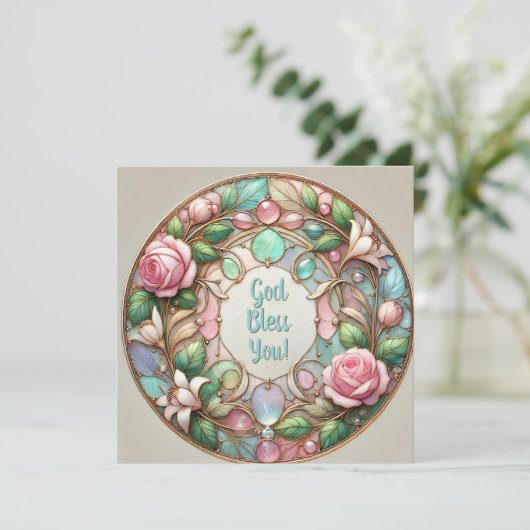 Iriserende Rozen en Pebbles zegeningen Feestdagenkaart (Staand voorkant)