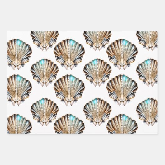 Iriserende schelpen schelpen naadloze patroon stra inpakpapier vel (Voorkant 3)