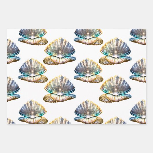 Iriserende schelpen schelpen naadloze patroon stra inpakpapier vel (Voorkant 2)