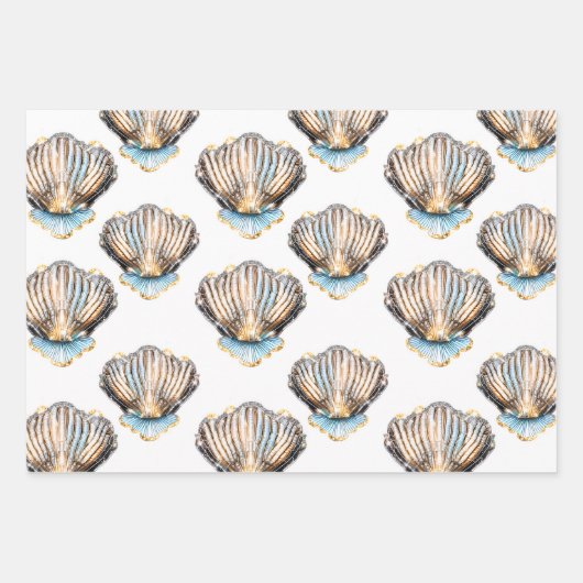 Iriserende schelpen schelpen naadloze patroon stra inpakpapier vel (Voorkant)