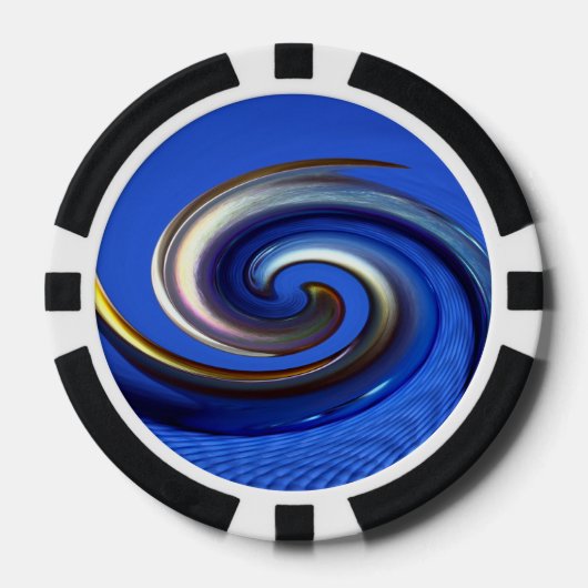 Iriserende Silver Blue Swirl Abstract Pokerchips (Voorkant)
