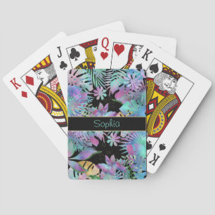 Iriserende Tropische Bladeren, DIY Teal Naam, Zwar Pokerkaarten