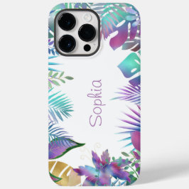 Iriserende Tropische Bladeren, Paarse Naam, Wit Case-Mate iPhone 14 Pro Max Hoesje