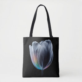 Iriserende tulp op zwart tote bag
