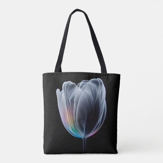 Iriserende tulp op zwart tote bag (Achterkant)