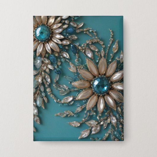 Iriserende turquoise glazen kralen rechthoek knop button (Voorkant)