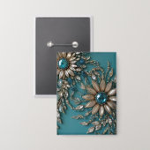 Iriserende turquoise glazen kralen rechthoek knop button (Voorkant / Achterkant)