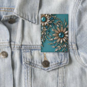 Iriserende turquoise glazen kralen rechthoek knop button (Insitu)