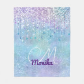 Iriserende Turquoise Zilveren Faux Glitter Monogra Fleece Deken (Voorkant)