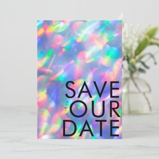 Iriserende Ultra Moderne Monogram Foto Save The Date (Staand voorkant)