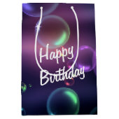 Iriserende verjaardagsbellen op zwart medium cadeauzakje (Voorkant)