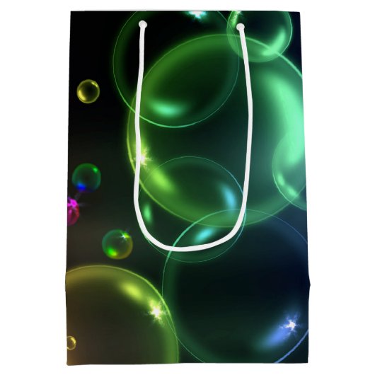 Iriserende verjaardagsbellen op zwart medium cadeauzakje (Achterkant)