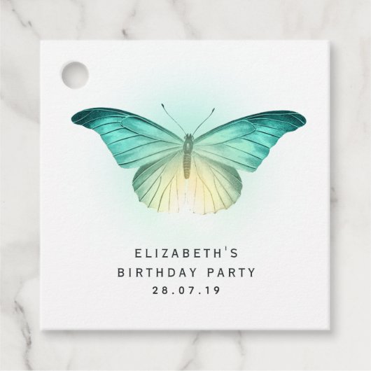 iriserende vlinder en damast bedankjes labels (Voorkant)