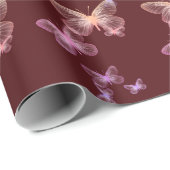 Iriserende Vlinders Op Donkerrood Cadeaupapier (Rol Hoek)