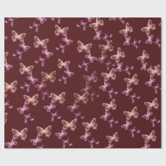 iriserende vlinders op kastanjebruin cadeaupapier (Vlak)