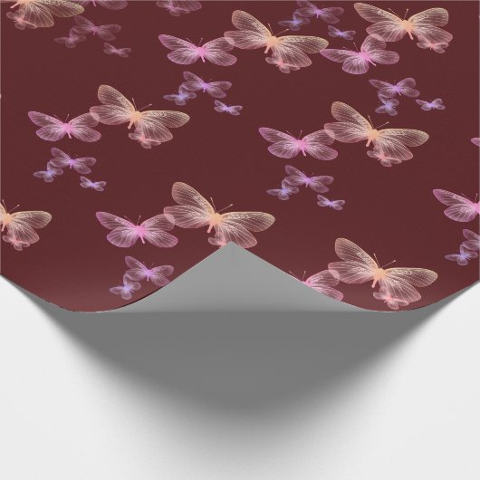 iriserende vlinders op kastanjebruin cadeaupapier (Hoek)
