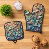 Iriserende Vlindertuin Ovenwant & Pannenlap Set (Top down)